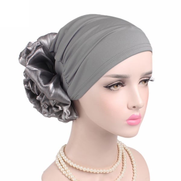 Kvinnor Head Wrap Hat Stretch Stor blommössa Cap vindtät grey