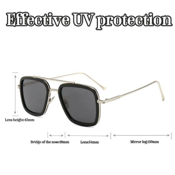 Solglasögon för män Fyrkantig ram Refraction UV-skydd utomhus Silver Frame Black Lenses