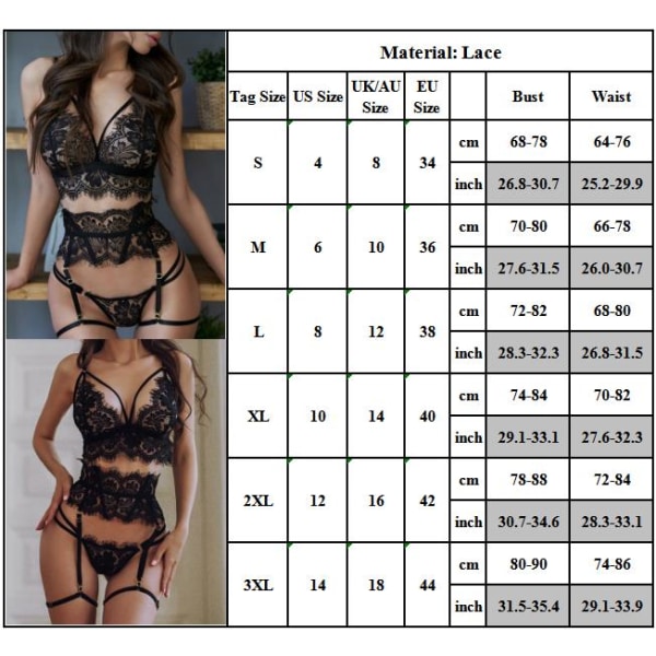 Kvinnlig sexig underkläder babydoll G-string trosa bh set underkläder XL