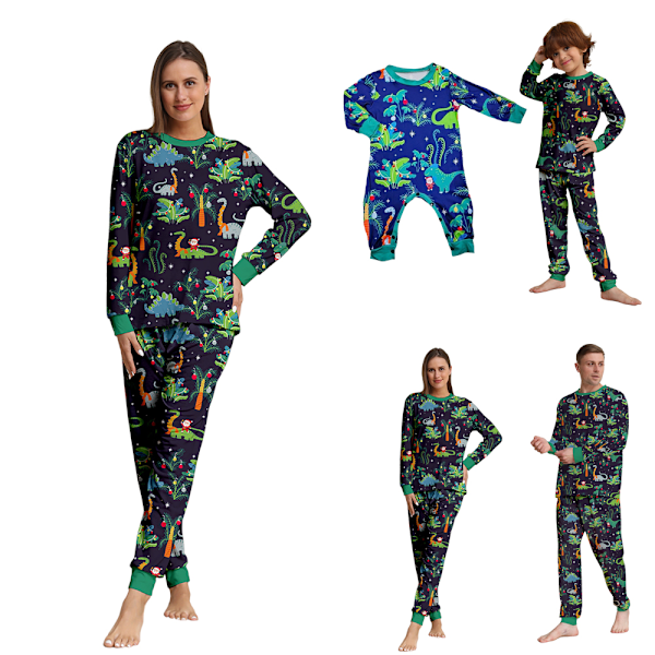 Julpyjamas för familjen - matchande dinosaurie-tryckta pyjamas för barn, spädbarn och vuxna Men XL