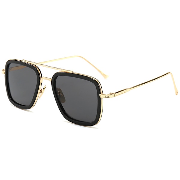 Herr Solglasögon Kvadrat Ram Refraktion UV-skydd Utomhus Gold Frame Black Lenses