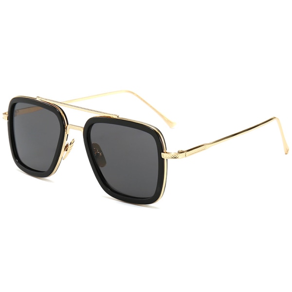 Solglasögon för män Fyrkantig ram Refraction UV-skydd utomhus Gold Frame Black Lenses