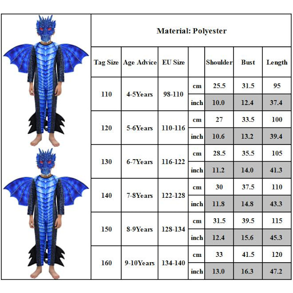 Dinosauruskær for barn, jumpsuit for gutter og jenter 120cm