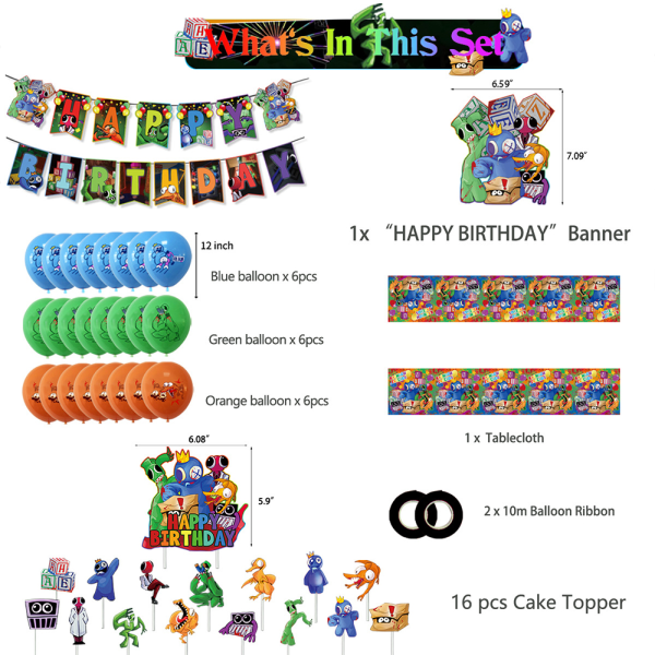 Rainbow Friends Barn Födelsedag Dekor Banner Toppers Ballonger Kit