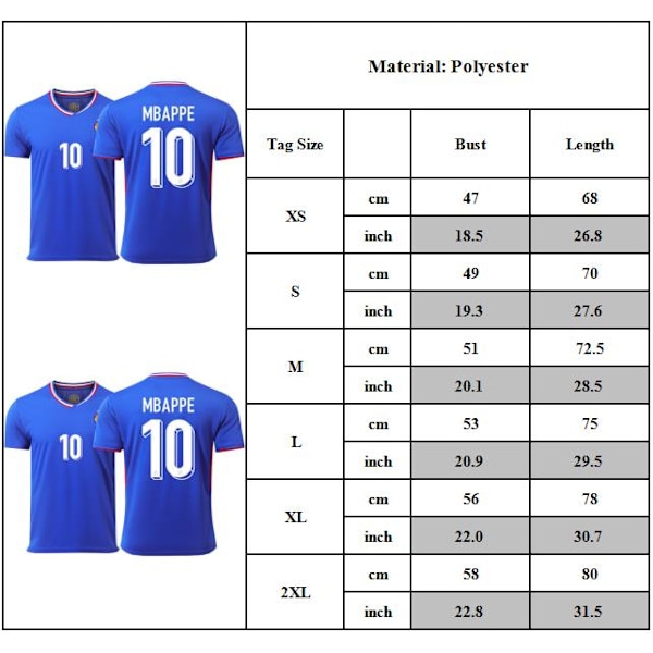 2024 Franska Hemmatröjor, NO.10 MBAPPE Fotbollströja, Sport Träning Kortärmad Fotbollstopp för Herr Fotbollströja 2XL