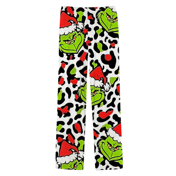 Julklappspysjamasbyxor för kvinnor, jultryck, pyjamasbyxor, vida ben, dragsko, semesterflanell, nattkläder C 3XL
