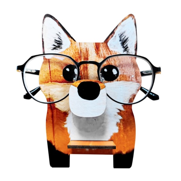 Cartoon Animal Glasögon Fodral Förvaringsställ Desktop Naturl Trä fox