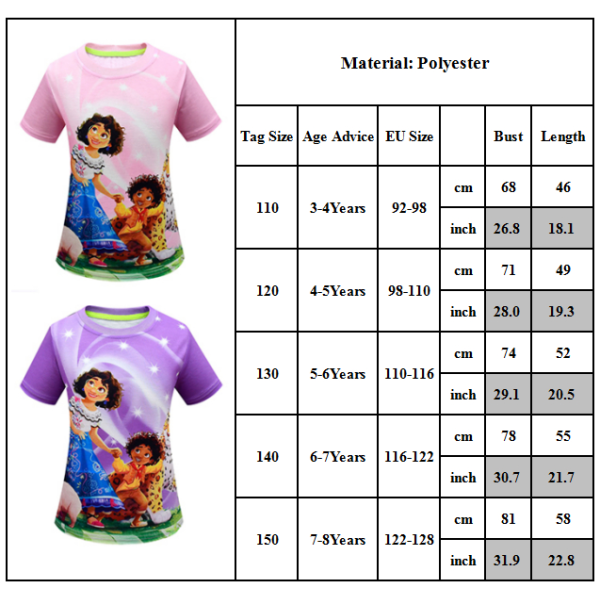 Encanto Mirabel T-shirt med printed T-shirt för barn flickor sommartröjor #2 Rose Red 3-4Year =EU92-98