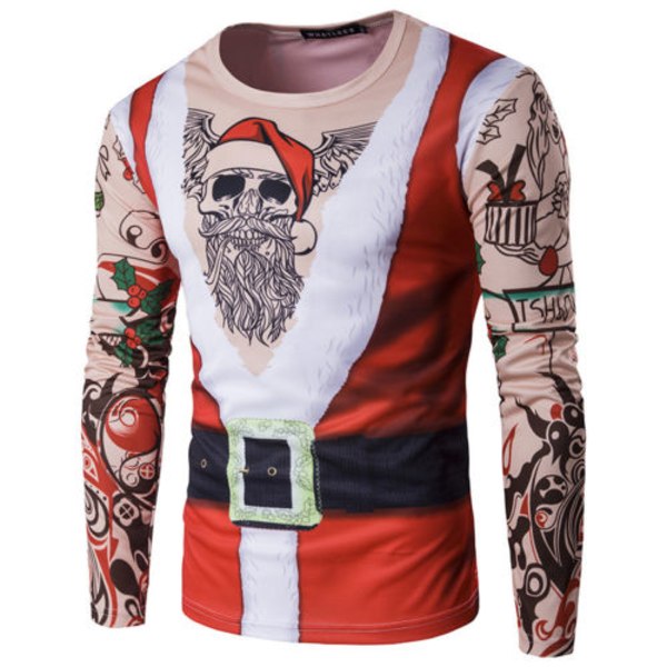 Christmas Men 3D- printed ful långärmad tröja Xmas Jumper Top Christmas Santa Head M