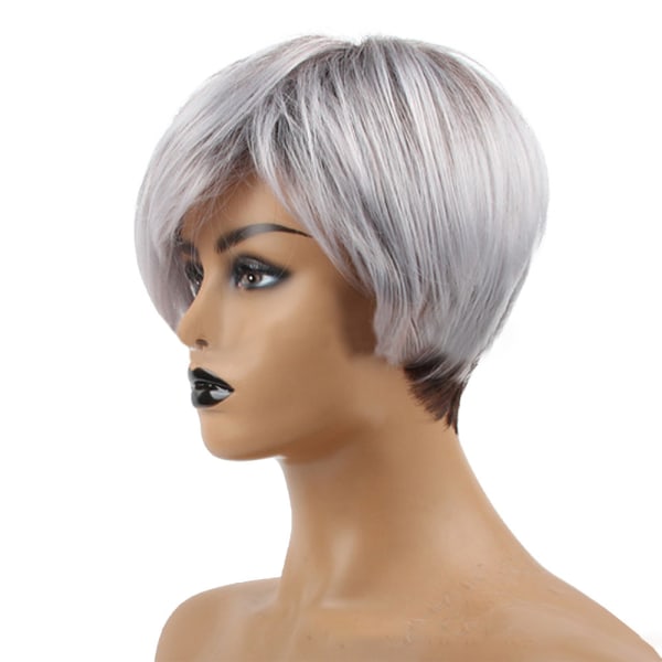 Kvinnor Silvergrå Gradient Liten lockigt kort hår Peruk Set