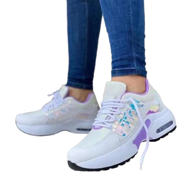 Kvinnor Lace Up Trainer löparsneakers Mesh Gym joggingskor purple 36