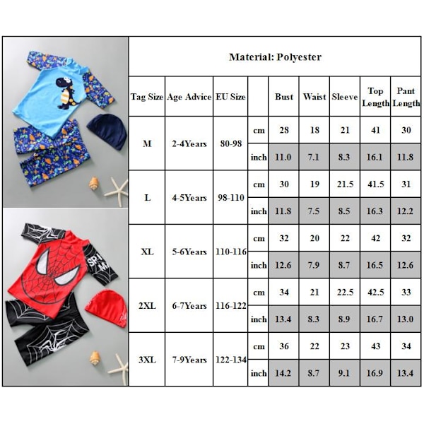 Barn Pojkar Tecknad Baddräkt Set Solsäkert Baddräkt Strandkläder Badtröja + Badshorts + Badmössa #7 2XL