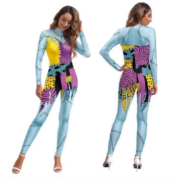 Kvinnors Halloween Jul Sally Kostym Bodysuit Outfit Jumpsuit B L