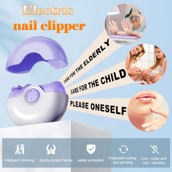 Uppgraderad 2-i-1 Elektrisk Poleringsautomatisk Nagelklippare, Elektrisk Nagelfil Passar för Äldre, Vuxna, Barn White