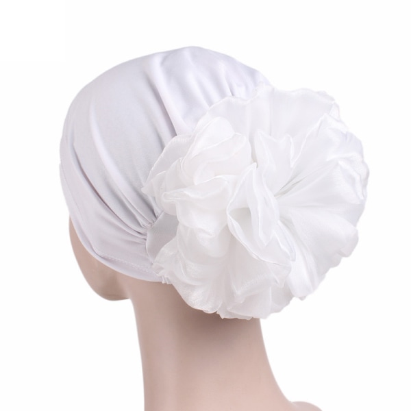 Kvinnor Head Wrap Hat Stretch Stor blommössa Cap vindtät White