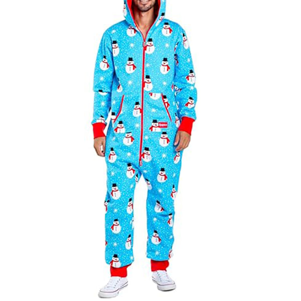 Män's Byxor Dragkedja Huva Långärmad Dam Jul Tryckt Jumpsuit Pyjamas Rollbacks E 2XL