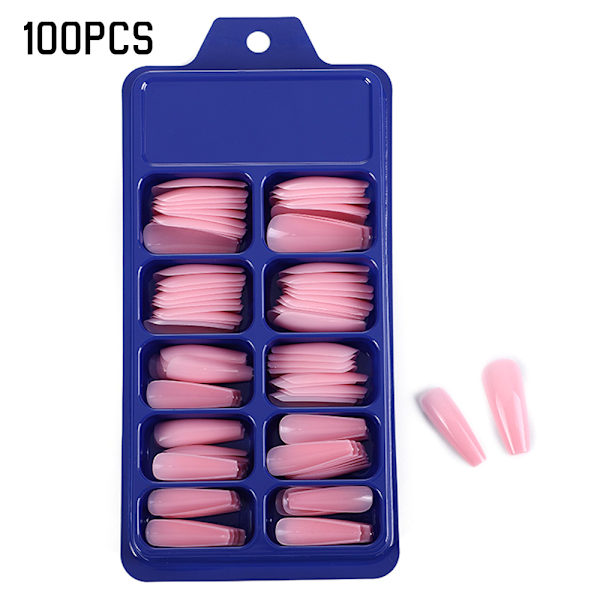 100 st Ballerina Långa Falska Naglar Lim Stick Art Rekvisita Pink