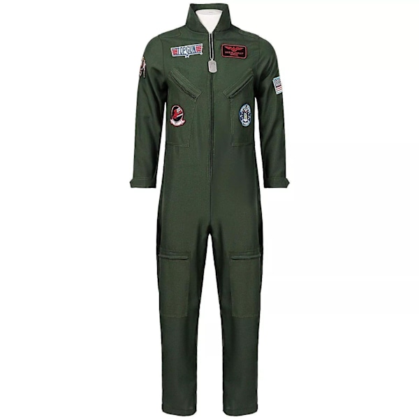 Top Gun Film Cosplay Amerikansk Flygvapenuniform Halloween Kostymer För Män Vuxen Armégrön Militär Pilot Jumpsuit L