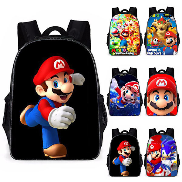 Super Mario Trykk Ryggsekk Barn Gutter Jenter Skole Skulderveske Ryggsekk Bokveske C
