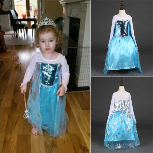 Barn Flickor Blå Frozen Prinsessa Elsa Maskeraddräkt Cosplay Fest 6-8 Years
