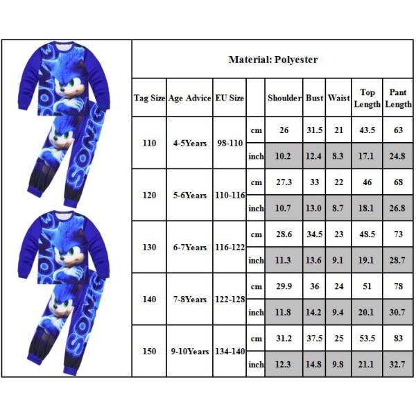 Sonic Hedgehog Long Crew Neck Pyjamas & Byxor Sovkläder Barn 120cm