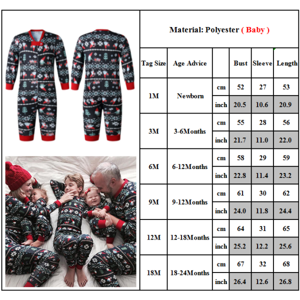 Vuxen Barn Familj Matchande Jul Pyjamas Xmas Nattkläder Pyjamas PJs Set Baby 18-24 Month