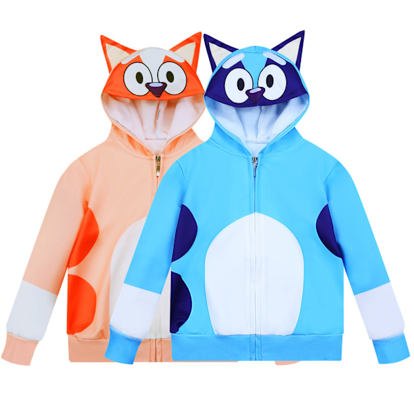 BingoBluey Cartoon Print Hoodies Coat Kids Casual Jacket Zipper Hooded Outerwear Blue 120cm