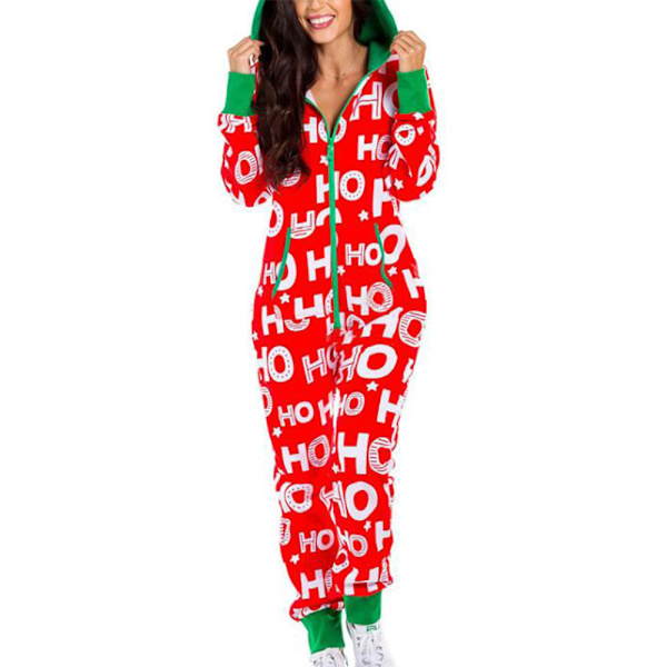 Dambyxor Kvinnor Dragkedja Huva Långärmad Dam Jultryckt Jumpsuit Pyjamas Rollbacks E L
