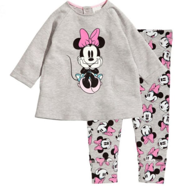 Flickor Outfits Mickey Mouse Långärmad T-shirt & Byxor Träningsoverall Grey 100 cm