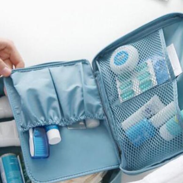 Resesminkväska Stor kosmetisk väska Case Organizer för kvinnor Blå Tusensköna 21x8x16cm