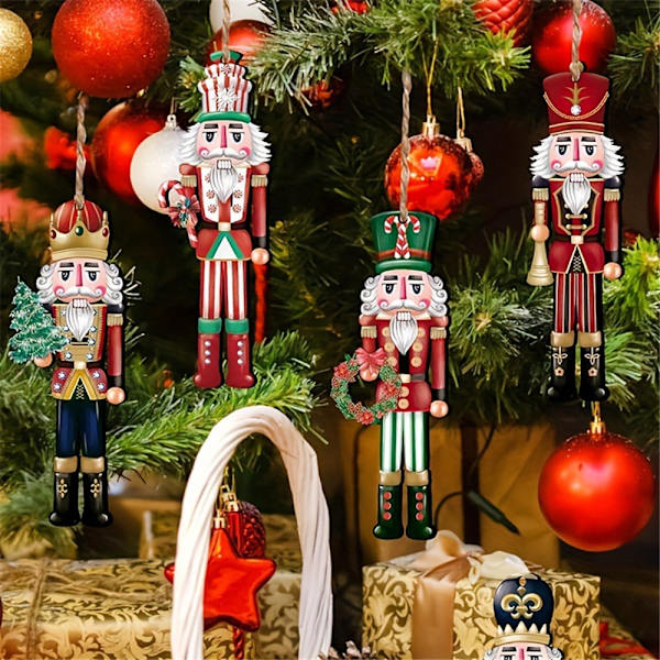 Julnötknäppare Ornament Julnötknäppare Ornament Set 12 st Nötknäppare Soldat Dekoration Trä Hängande Ornament för Julgran 12PCS