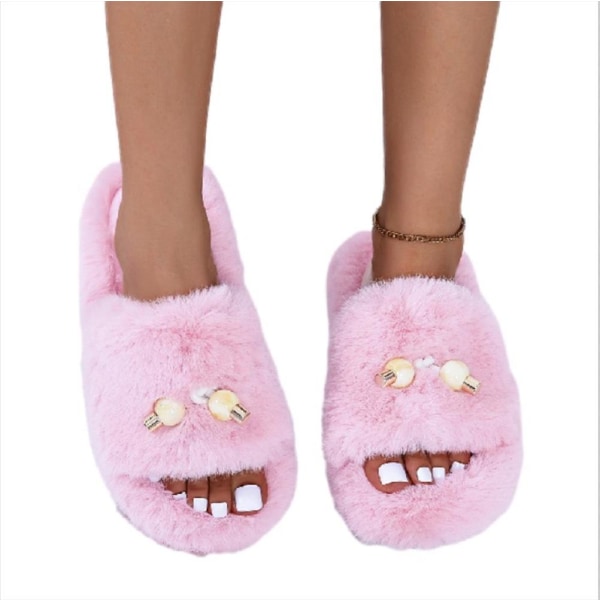 Damtofflor i plysch med platt botten i plysch pink 35