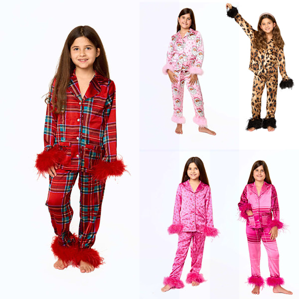 Flickor Pyjamas Julpyjamas För Småflickor Små Barn Långärmad Nattkläder Knappar Satin Pyjamas Set För 7-13 År Snowflake 11T