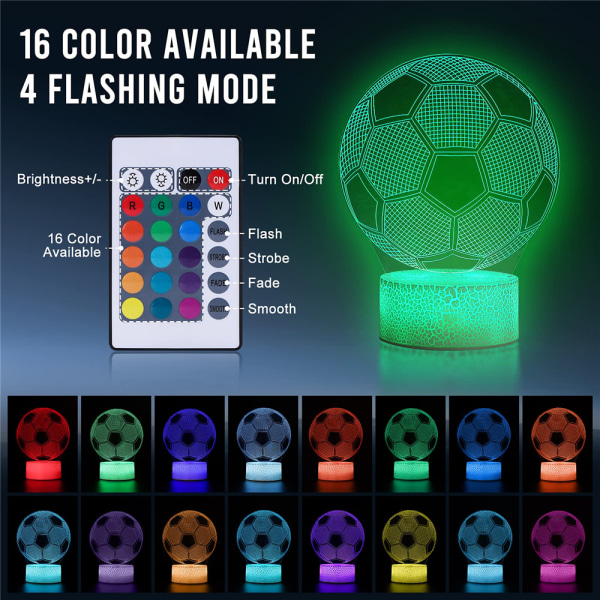 Fotboll 3D LED Fotboll Bordslampa Nattljus Touch Switch.