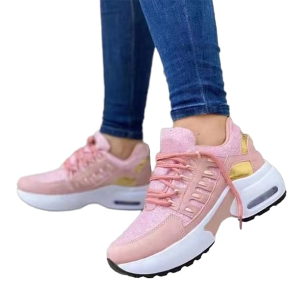 Kvinnor Lace Up Trainer löparsneakers Mesh Gym joggingskor pink 37