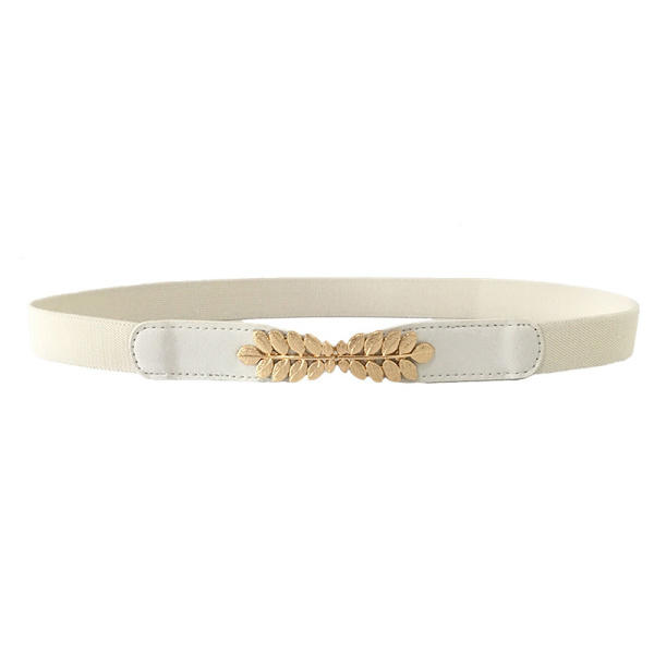 Liten elastisk stretch cinch löv midjebälte för damklänningar white