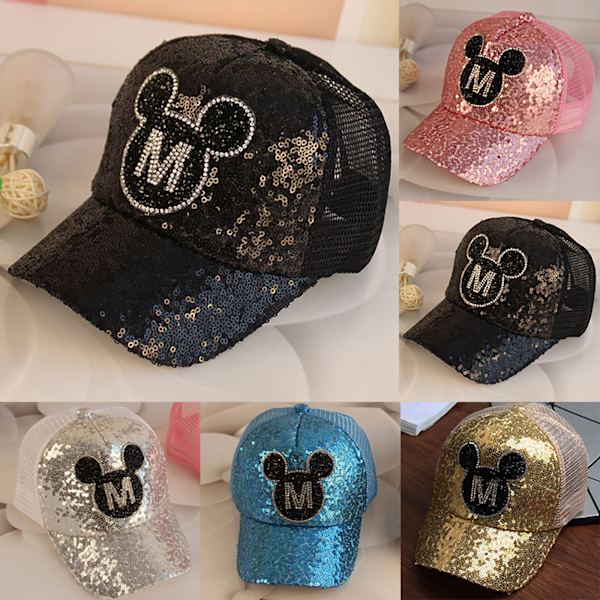 Barn Sequin Mickey Mouse Tryck Baseball Cap Mössor Cap Utomhus Silver