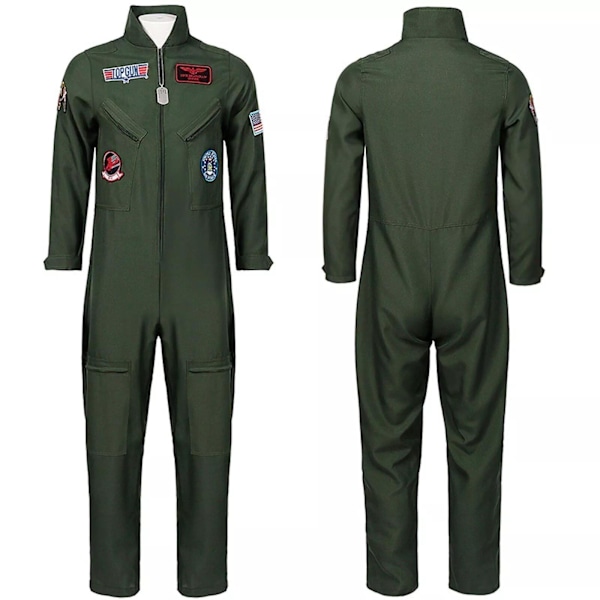 Top Gun Film Cosplay Amerikansk Flygvapenuniform Halloween Kostymer För Män Vuxen Armégrön Militär Pilot Jumpsuit L