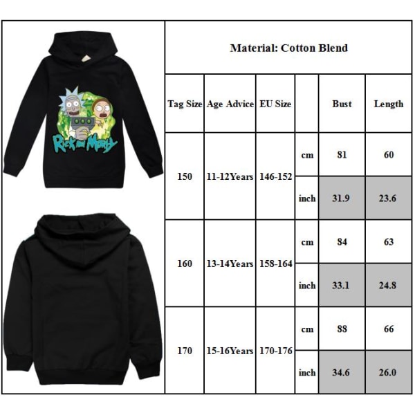 Rick & Morty Hoodies Sweatshirts Pullover Hooded Kids Sweatshirt 160cm