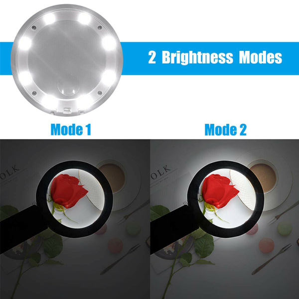 8 LED-ljus skrivbordslampa Förstoringsglas med läsklämma As pics