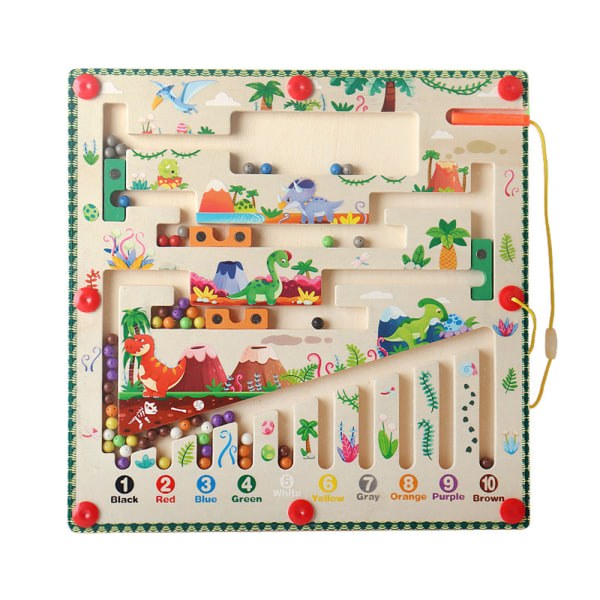 Magnetic Color Number Maze Montessori Toy Wooden Maze Brädspel för 3 år och äldre Dinosaur
