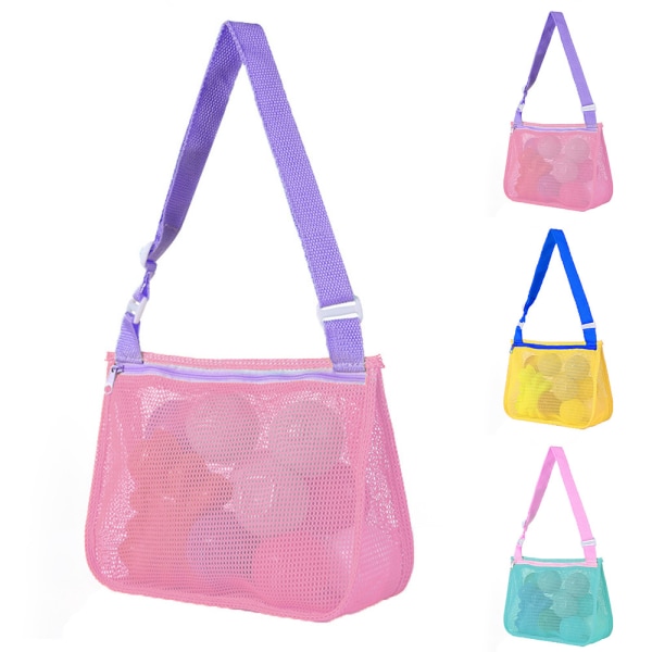 Beach Toy Mesh Bag Kid Shell Collect-väskor Sandväskor med remmar Pink