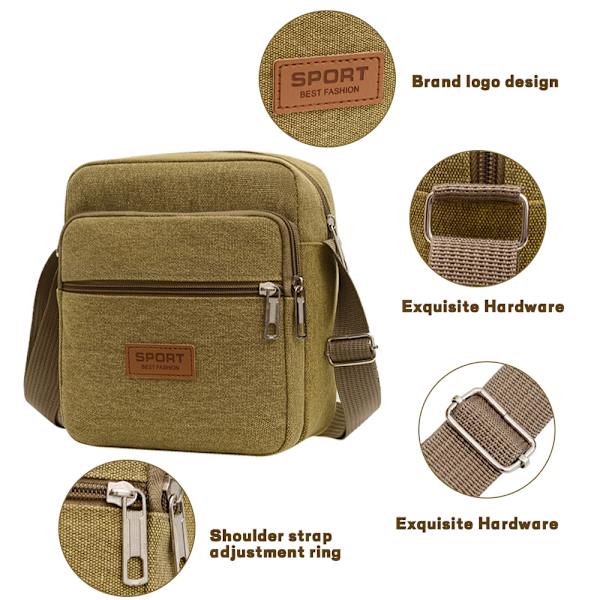 Herr Resväska Canvas Crossbody Väska Skola Dragkedja Axelväska khaki
