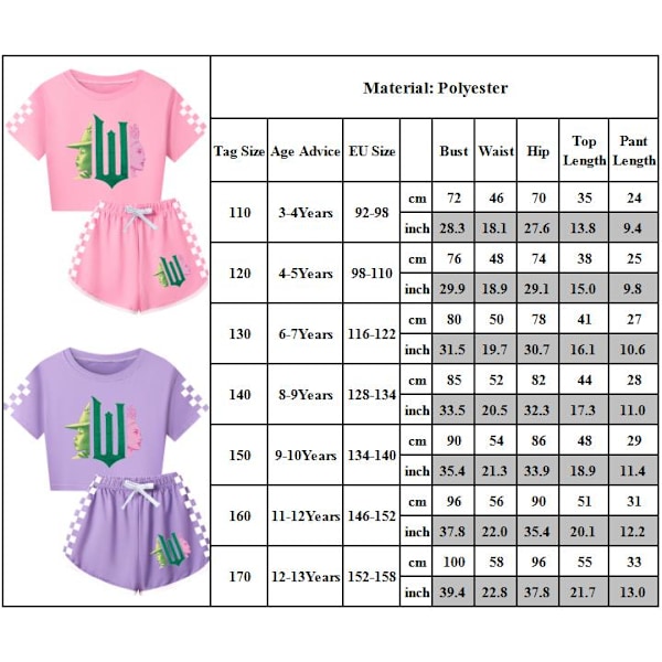 Barn Tecknad Häxa Tryck Klädset T-shirt Shorts Pyjamas Sovkläder Loungewear Sommar Casual Träningsdräkt Purple 150cm