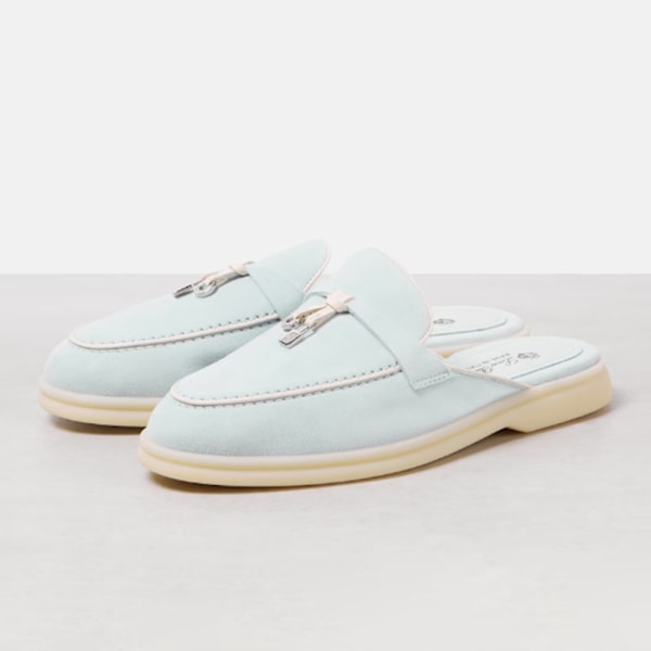 LORO PIANA Charms Walk utsmyckade mockasiner i mocka Light Blue 38