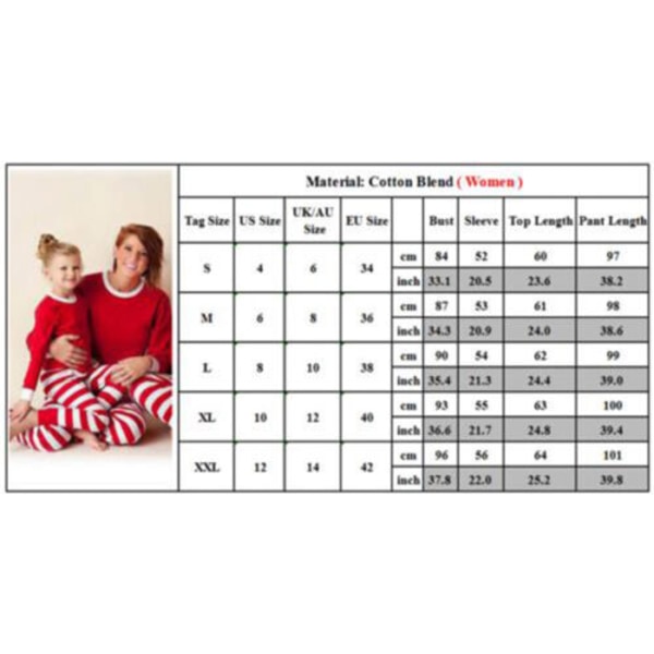 Familjematchande julpyjamas för barn och vuxna med långa ärmar White Striped, Women S