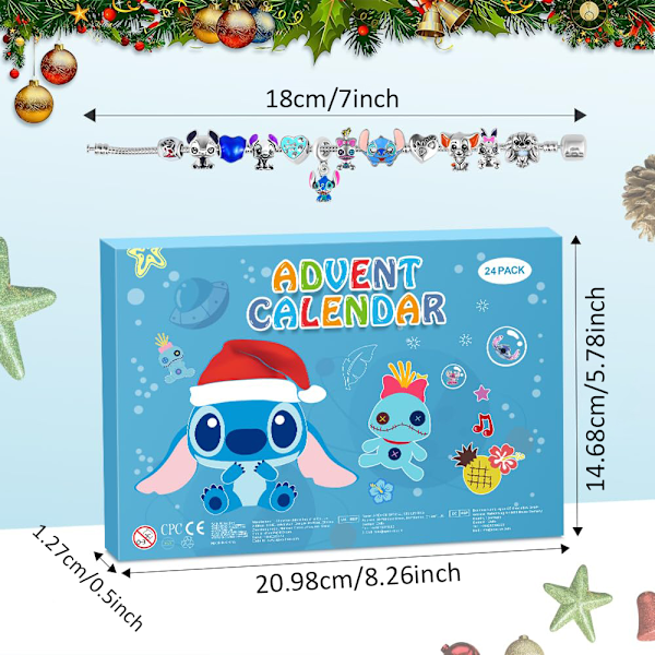 Overraskelse Blind Box DIY Armbånd Legetøj, 24 Dages Julekalender 2024 Stitch DIY Armbåndssæt til Piger Gaver