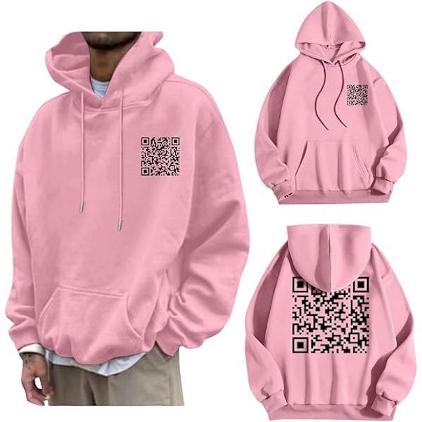 Morsom Fu QR-kode hettegenser, Vits morsom hettegenser unisex, tykk vintergenser Pink 4XL