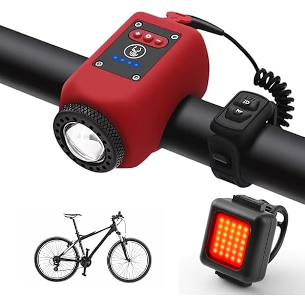 Sähköinen polkupyörän torvikello, USB-ladattava pyöränkello, kuusi äänitilaa, pyöränkello sopii yöajoon, Ipx5 vedenpitävä Red