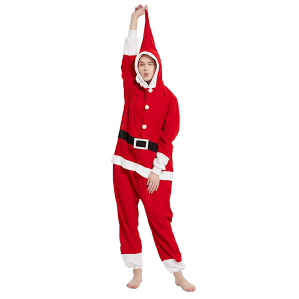 Unisex Voksen Julemand Udklædningsdragt Plys Onesie Julemand Heldragt Hætte Pyjamas M